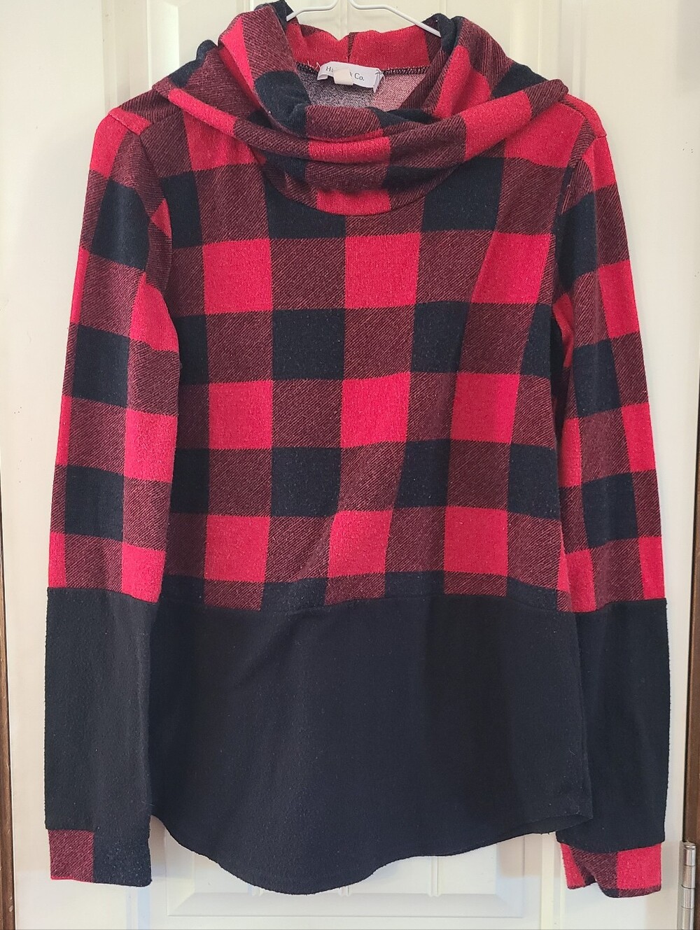 Hailey & Co. Red Buffalo Plaid Cowl Neck Sweater Size M